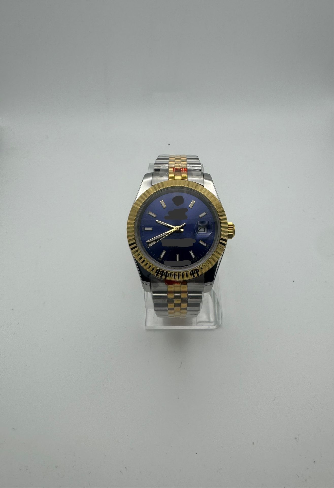 Two-Tone Watch with Blue Dial and Gold Bezel
