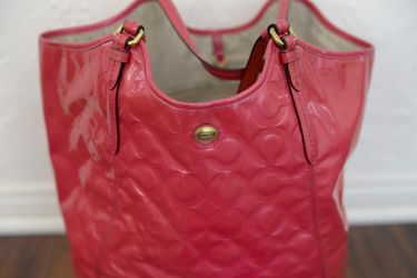 Coach Peyton Pink Patent Embossed Leather Signature Large Satchel Tote Bag