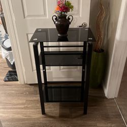 Three Adjustable  Black Glass Accent Table