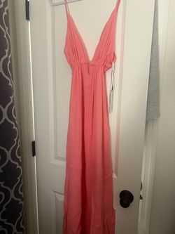 Coral Pink Maxi Dress with Deep V-Neck