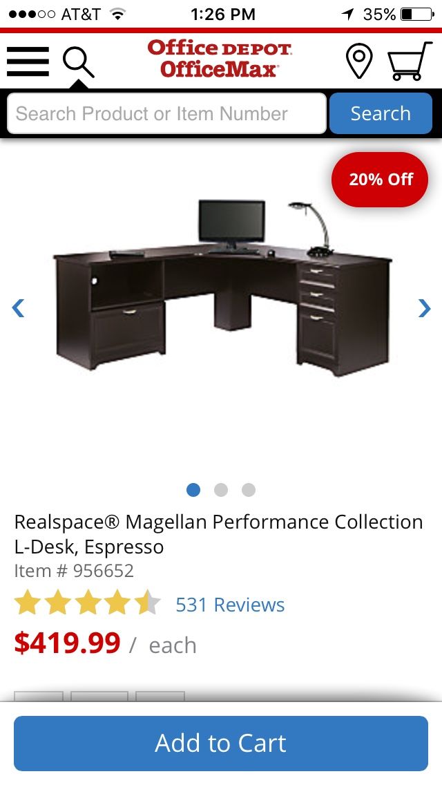 Realspace Magellan Performance Collection L-Desk, Expresso