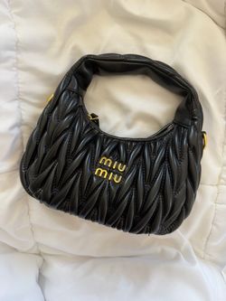 Miu Miu Black Wander matelassé nappa leather hobo bag
