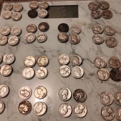 SILVER COINS  60 Silver Washington Quarters  And 57 Mercury Dimes and 18 Roosevelt Dimes $400  while $590 Is Roughly The Price Of The Silver Content