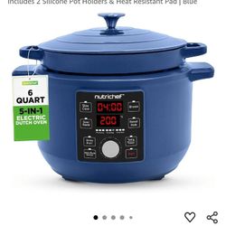 NutriChef
6 Quart Electric Dutch Oven | 1500W 5-in-1 Enamel Coated Cast Iron Pot with Stainless Steel Lid | Precise Temperature Control | Includes 2 S