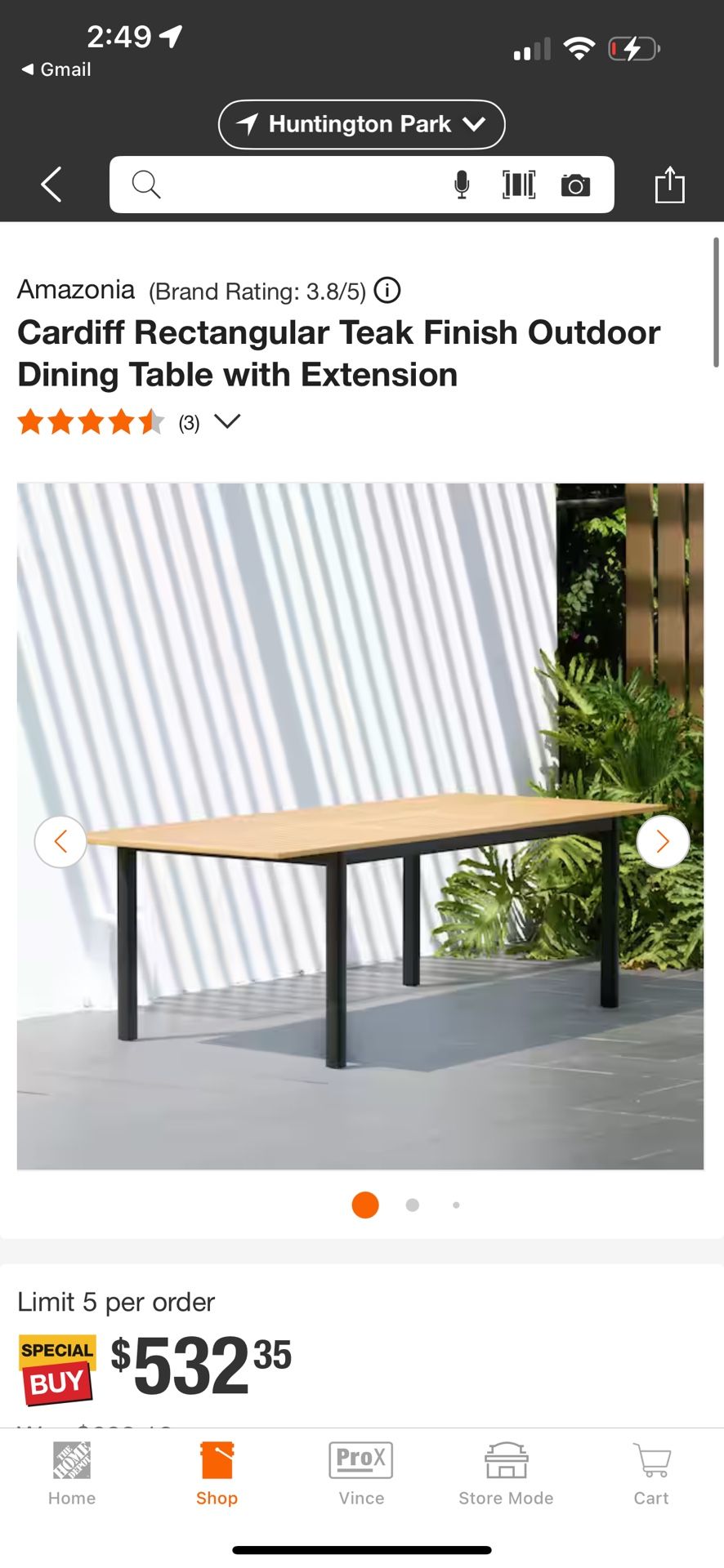 Home Depot teak table 