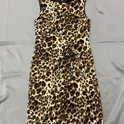 Jones New York Animal Print Sleeveless Silhouette Leopard Midi Dress Size 4