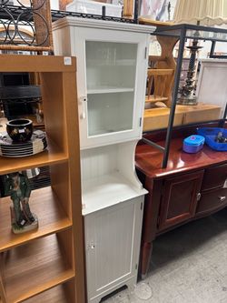 White Tall Storage Cabinet with Glass Door