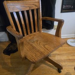 Antique Wooden Office Swivel Chair w/ Arms