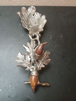 GORGEOUS Signed Michael Aram 10" Wood Acorn and Pewter Oak Leaf Decor

