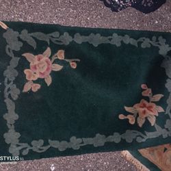 Gorgeous Green Floral Oriental Wool Rug Old Europe Antique