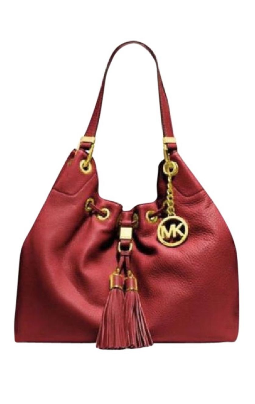 MICHAEL KORS Camden Large Red Soft Leather Drawstring Tote Shoulder Bag Purse