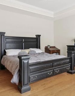 King size black panel bed frame