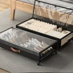 Under Bed Storage Containers With Wheels/Casters And See-Through Plastic Covers To Store Clothing 