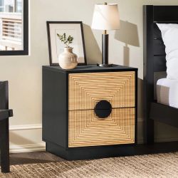 Ethan bamboo stripped black nightstand ,IF1981