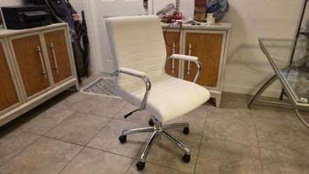 White Leather Office Chair with Chrome Base