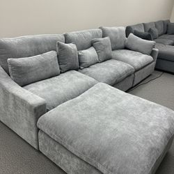 Grey 4 Piece Cloud Sectional With Ottoman 