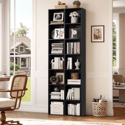 7-Tier Double Wide Media Tower Rack, 71 X 20 X 9 Inches CD DVD Slim Storage Cabinet with Adjustable Shelves, Sturdy Tall Narrow Bookcase Display Books