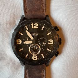 Fossil Nate Chronograph Brown Leather Mens Watch JR1487