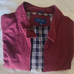 Towncraft Burgundy Windbreaker Jacket Men's XL Short Zip Button Accents