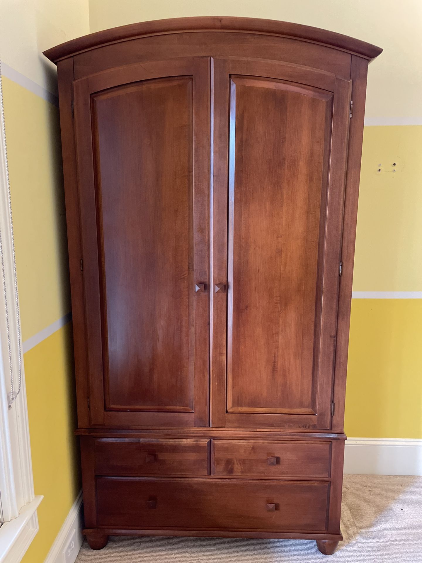 Ethan Allen Armoire / Wardrobe - Versatile!hanging bar for clothes + adjustable shelves + drawers