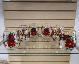 Glass Cup / Tumbler / Drinkware ( NEW ) dinnerware. Hand painted. Red / Green / Gold