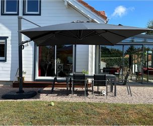 PURPLE LEAF 12-ft Aluminum Gray Crank Cantilever Patio Umbrella with Lights