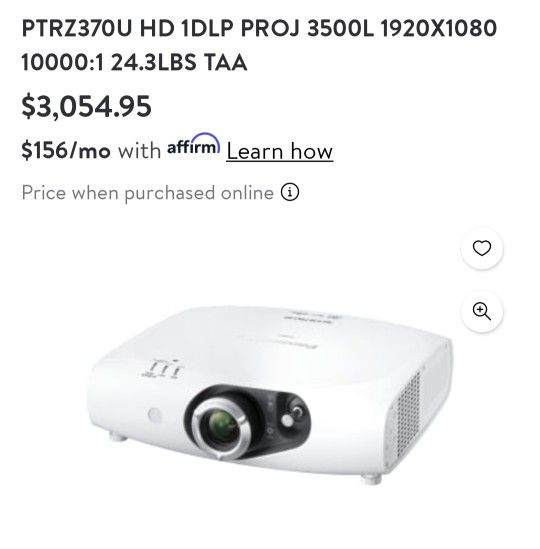 Panasonic Pt-rz370 Projector With Screen