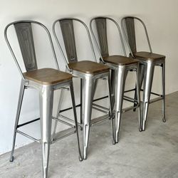 Modern Metal & Wood Bar Stools – Set of 4