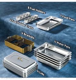 Amhier 4 pack Chafing Dishes for Buffet, 9Qt, Stainless Steel and Gold. ( Read Description)
