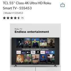 New In Box TCL 55" Class 4k Ultra HD Roku Smart Tv