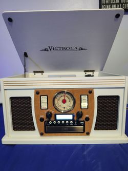 Victrola 8-in-1 Record Player Turntable White and Brown Retro