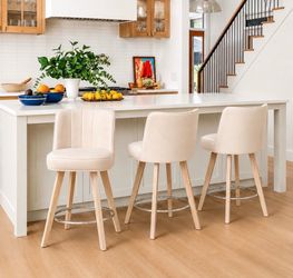 Cream/ Ivory Swivel Counter Stools – Set of 3 – 26”
