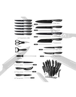 Dockorio Kitchen Knife Set with Block, 19 PCS High Carbon Stainless Steel  Sharp Kitchen Knife Set includes Serrated Steak Knives Set, Chef Knives,  Bread Knife, Scissor, Sharpener, all in one Knife Set 