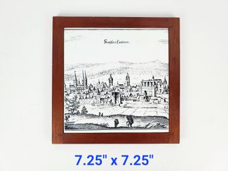Vintage Kayserslautern City View Framed Ceramic Tile 7.25" x 7.25"