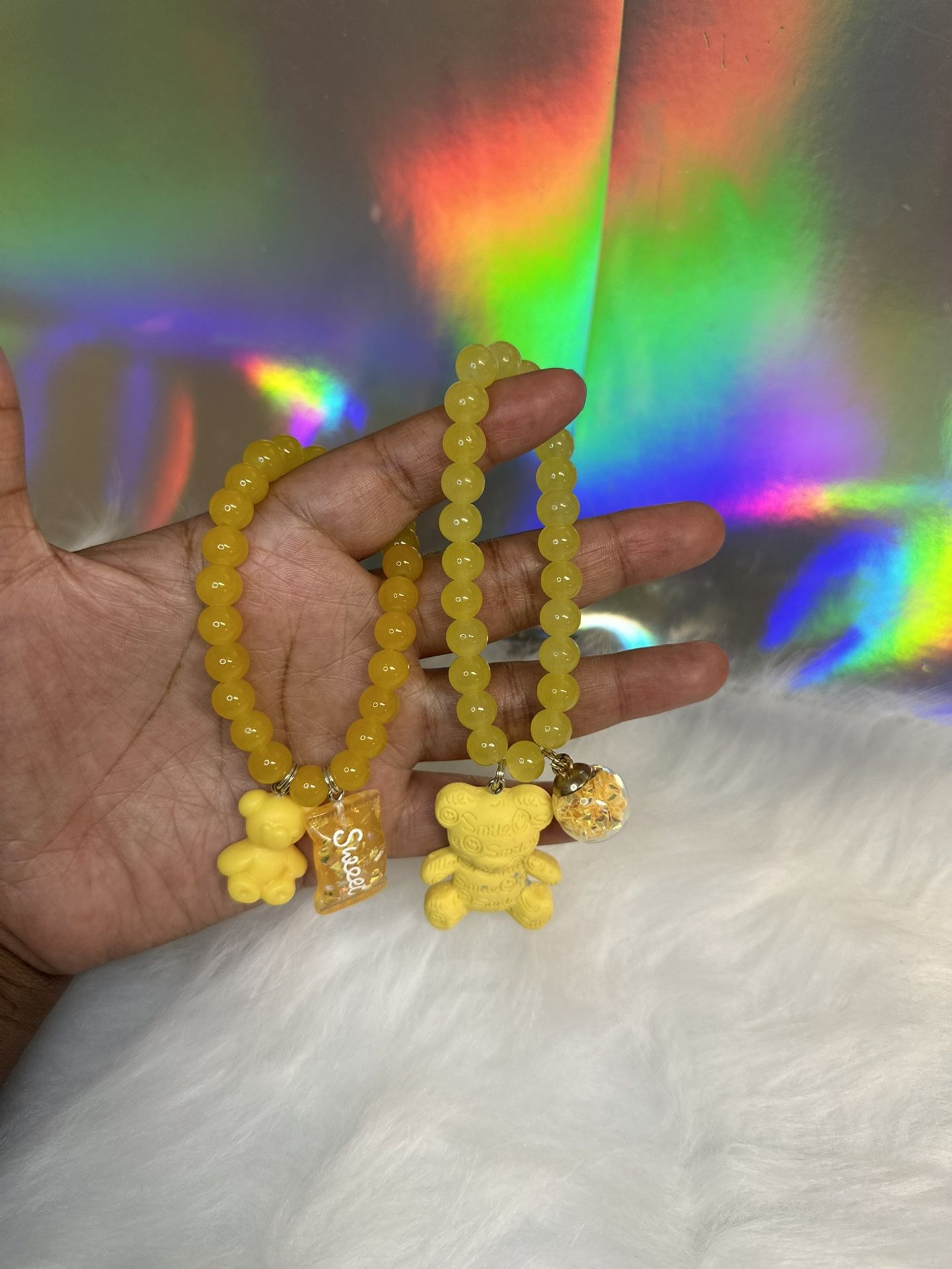 2 Yellow Beaded Bracelet With Charms