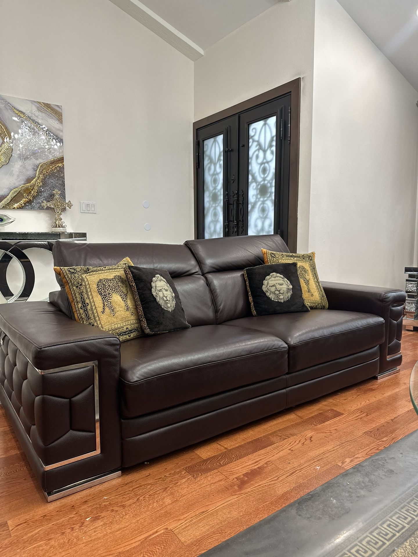 Sofa 3 PCs Set, Leather, Italian, Brown