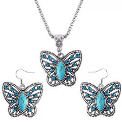 Butterfly set vintage style necklace earrings