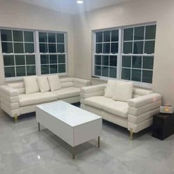 Sofa And Loveseat White And Gold Boucle Sherpa Fabric 