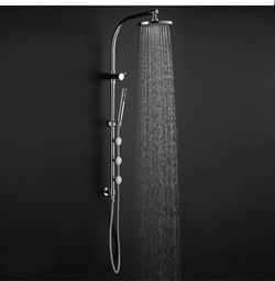 44 Inch Chrome Brass Rainfall Shower Panel Wall Mount with Hand Show, Shower Head, Wall Mounted High Pressure Shower Head Combo Set