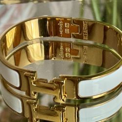 H Logo White Gold Bangle Bracelet