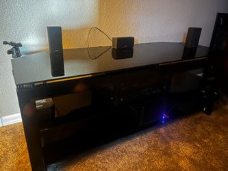 TV Stand with Glass Shelves
