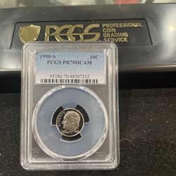 1998 S Perfect Graded Roosevelt Dime Graded At PR70 With A Deep Cameo 4-9