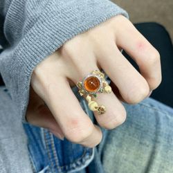 There are tongs flower ~ new national and Korean cute crab ring unique personality niche open ring