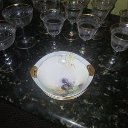 20  Piece Set Vintage Fostoria/ Tiffin Style  Etched Crystal- Gold Encrusted Rims