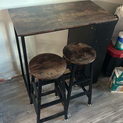 Barstool Table With Storage And Two  Chairs 