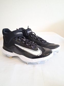 Nike Alpha Huarache Elite 4 Mid Black White Metal Baseball Cleats