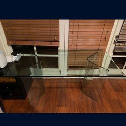 Modern Tempered Glass Table, Desk w/ Glass Stands 