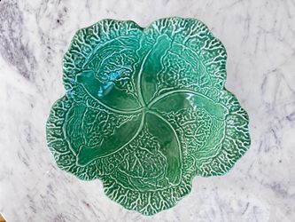 Green Majolica Cabbage Leaf Ceramic Plate