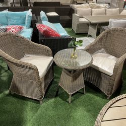 Brand New 3PCS Rattan Wicker Garden Furniture Set, Outdoor Patio Round table and 2 Chairs 