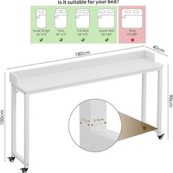 Overbed Table with Wheels, Queen Full Size Mobile Computer Desk, Standing Laptop Cart, Over Bed Table with Heavy Duty Metal Leg, for Bedroom 